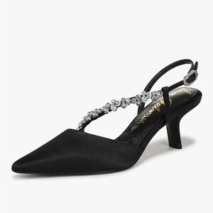 New without box.Sam Edelman Black Pointed Toe Slingback Heels with Crystal Strap